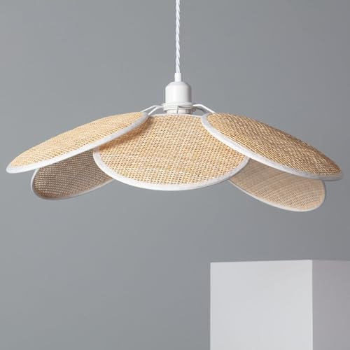LEDKIA LIGHTING - Lámpara Colgante de Ratán | Diseño Decorativo | Compatible con Bombilla E27 | Uso Interior | Dimensiones: Alto 1500 mm, Diámetro 600 mm, Trenzado Blanco