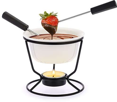 SUMNACON Keramike Schokofondue-Topf-Set mit 2 Gabeln Schoko Fondueset Käsefondue für Schokolade Käse Fondue Familienessen Nachtisch Picknicks Geburtstagsfeiern Urlaubsfeiern