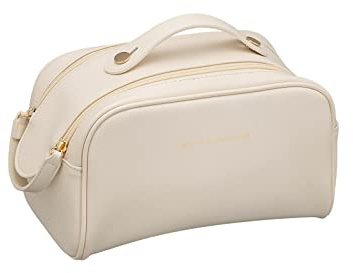 CORIOS Trousse de Toilette Femme Portable Sac de Maquillage de Voyage Imperméable PU Trousse Maquillage Cosmétique Sac Organisateur avec de Nombreux Compartiments pour Voyage Gym Camping Blanc A