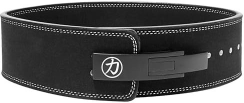 Strength Shop 10mm IPF Lever Belt Gewichthebergürtel + Hebelschnalle aus Stahl, Gr. L (Schwarz/Weiß), Robuster & langlebiger Lifting Belt schützt u. stabilisiert Rumpf & Wirbelsäule im Training