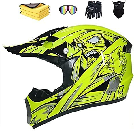 LYEVA Casco Moto Niño 5-12 Años Homologado ECE & DOT con Guantes Gafas Máscara,Casco Motocross Infantil Integral MTB para MX Quad Enduro Off Road ATV Scooter Descenso Go Karting (F,S)
