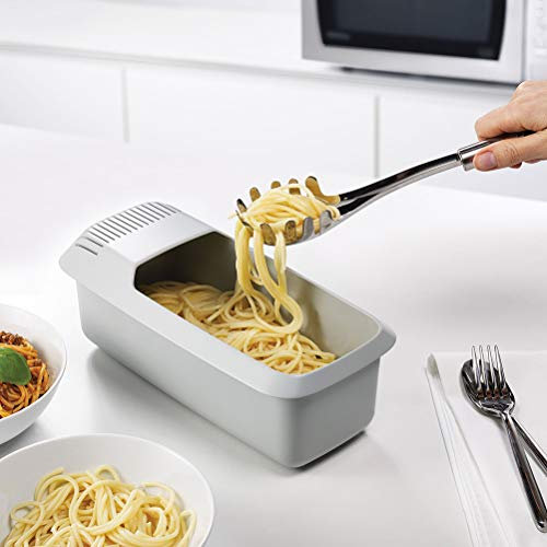 Pasta Cooker with Strainer, Heat Resistant, Microwave Safe, Spaghetti Noodle Cooker, Draining Noodle Cooker for Easy Cooking (White)