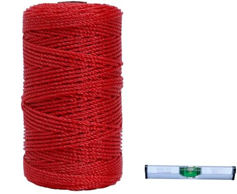 CCLIFE Maurerschnur Rot 200m Länge, Ø 2mm und Wasserwaagen für Maurerarbeiten Auf Spule Richtschnur Bauschnur Lotschnur Pflasterschnur