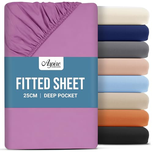 Aspire Homeware Super King Fitted Sheet - 25 cm Deep Hotel Quality (Purple) Bed Sheets - Soft & Breathable Superking Fitted Sheet - Anti-Wrinkle Easy Care Fitted Sheets