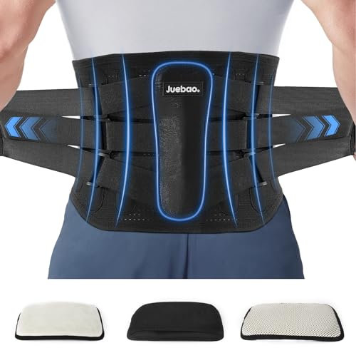 Rücken Stützgürtel Rückenbandage Damen Herren: Rücken Gürtel mit 3 Abnehmbarem Lendenpolster für Stabilisiert Lendenwirbel Bauch - Rückenstützgürtel mit Verstellbare 6 Stützstangen für Sport (L)