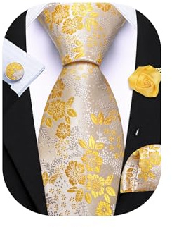 Barry.Wang Cravate florale avec épingle à revers en soie pour homme - Ensemble de boutons de manchette carrés pour mariage, fête de mariage