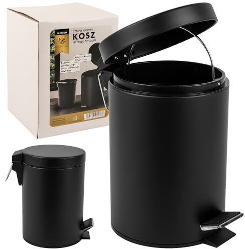 KARL HAUSMANN Cestino Bagno Pattumiera - 5L - Nero Secchio Spazzatura Bagno - Acciaio Inossidabile Bidoncino Bagno con Pedale a Chiusura - Cestgini per Cosmetici - Trash Bin - Pattumierina
