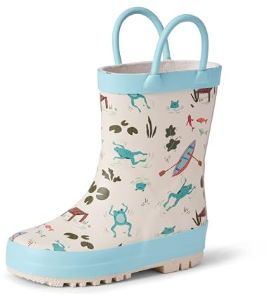 Amazon Essentials x Sofia Grainge Bottes de Pluie en Caoutchouc Mixte Enfante, Havane Clair Grenouilles, 25 EU