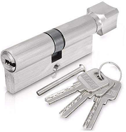 DOBRVVGT Bombin Cerradura Seguridad, Cilindro de Seguridad Cilindro de latón de 70 mm de 90 mm de latón con plástico con botón de Cierre de Puerta Segura Individual de botón con 3 Llaves