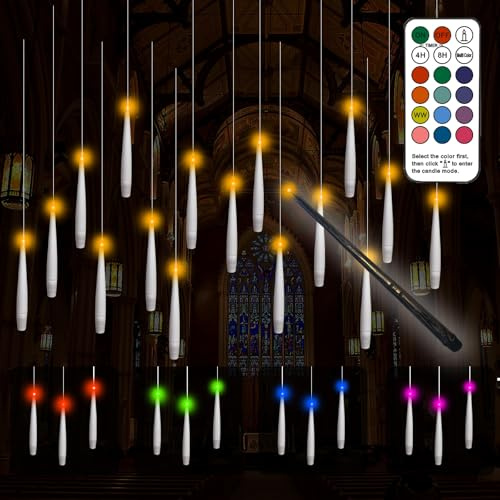 Neisouf 20 Couleur Bougies flottantes avec baguette magique, bougies volantes, bougies LED sans flamme alimentées par piles – Pour la décoration de Noël, Halloween et fêtes
