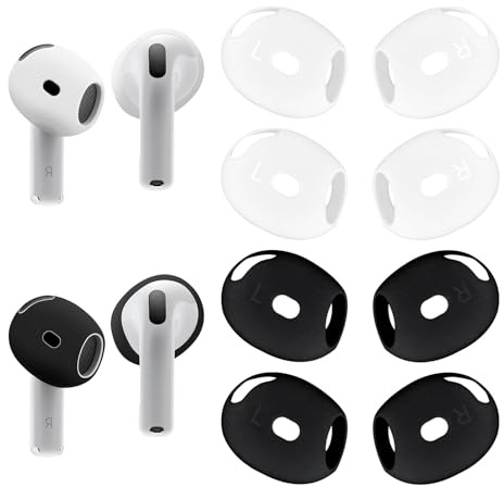Lot de 4 Paires d'Embouts de Protection en Silicone pour AirPods 4 (Noir & Blanc) - Anti-Dérapants, Anti-Rayures - Compatible avec l'Étui de Charge 4ème Génération