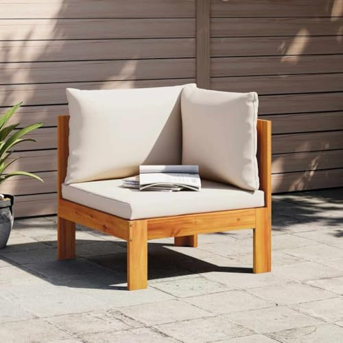 QZZCED Sofá de esquina de jardín con cojín de madera maciza de acacia muebles de balcón banco de jardín para patios interiores