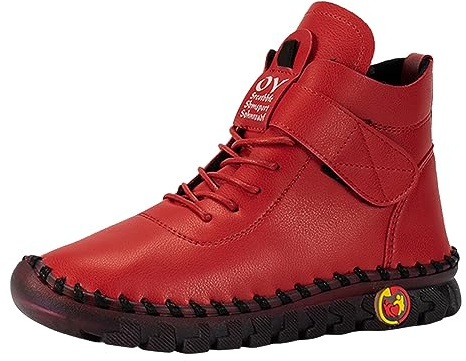 Generisch Bottines d'hiver pour femmes Grand commerce extérieur Chaussures à lacets en peluche Intérieur chaud Bottes courtes pour femmes, rouge, 38 EU