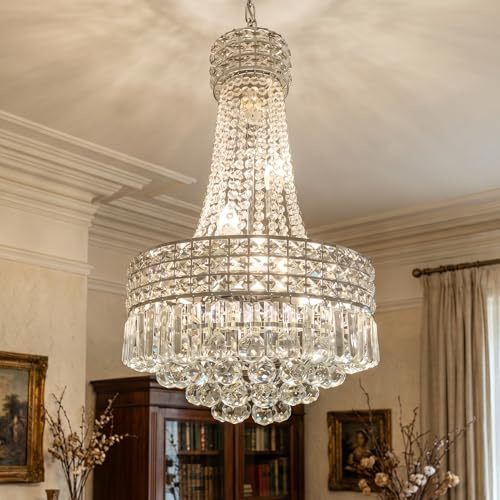 Lussuoso lampadario moderno in cristallo color oro impero, grande lampada a sospensione contemporanea a 6 luci, dimmerabile, diametro 42 cm – Ideale per soggiorno, sala da pranzo, cucina e ingresso