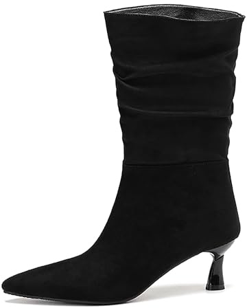 Bviennic Bottes Mi-Mollet Femme Talon de Chaton Décontractée Pointu A Enfiler Slouch 2518 Noir Taille 33 EU/32Cn