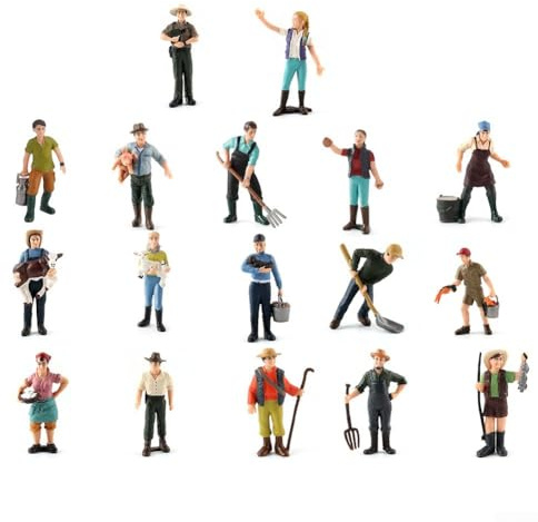 Bebykilemi HO Scale - Figuras pintadas de granjero y pastor de PVC, modelo de personas para trenes de ferrocarril, decoración de escena de granja (ZQ372)
