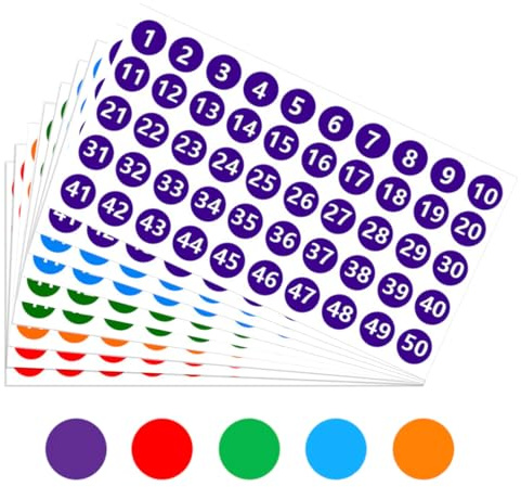 YIPFEN 500 pezzi adesivi numerici digitali, adesivi impermeabili, numeri da 1 a 100, per categorizzazione inventario, organizzazione e scatole di stoccaggio (5 fogli) (2,5 cm) (colori assortiti)
