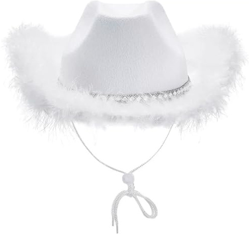 Sombrero de Cowgirl con Plumas - Sombrero western novia, plumas ligeras y transpirables, 38x30x13cm para festivales de música y despedidas de soltera, fieltro duradero, accesorio de
