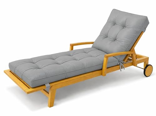 POKAR Cojín Tumbona Exterior 200x60x13 cm | Colchoneta para Tumbona de Jardín Impermeable y Repelente al Agua | Acolchado y Espesor 13 cm | Ideal para Terraza y Piscina | Made in EU | Oeko-Tex | Gris