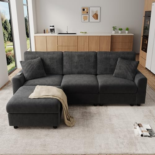 JCFEIDQW Sofá de esquina con función de dormir - Sofá cama modular de 223 cm, en forma de L, sofá de 3 plazas con otomana, sofás seccionales para salón, ninguno, negro