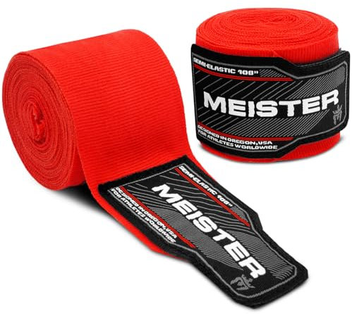 Meister Junior 108 (274 cm) Semi-Elastische Handbandagen für MMA & Boxen (Paar) - Rot