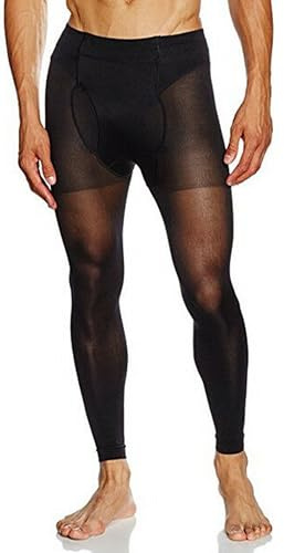 GLAMORY Herren-Strapsstrümpfe Sport Männer Strapsstrümpfe Thermoman 100 DEN, Schwarz (Schwarz), Large (Herstellergröße: L-(44-46))
