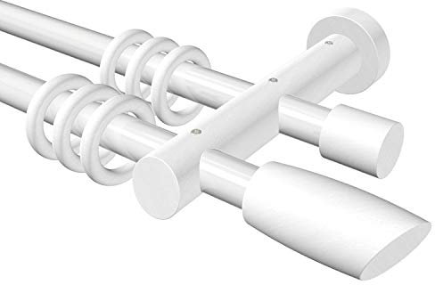 Flairdeco Gardinenstange 20 mm Ø, 2-läufig, Typ Ellipse, Metall/Holz, Weiß, 160 cm