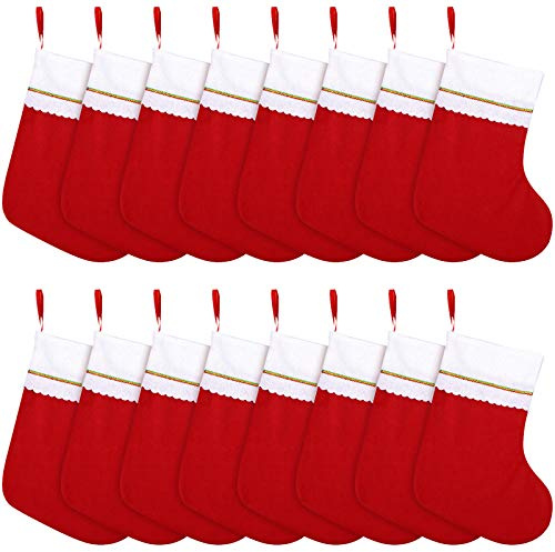 Cooraby 16 Pack Red Felt Christmas Stockings 15 Inches Xmas Fireplace Hanging Stockings Holiday Decorations Stockings for Christmas Decorations (16, 15 inches)