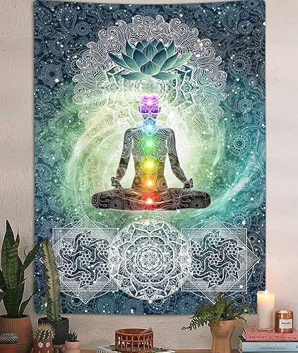 Chakra Vertical Tapestry, Seven Chakra Yoga Meditation Zen Decor Tapestry Wall Hanging for Bedroom, Hippie Lotus Spiritual Tapestries Poster Beach Blanket College Dorm Home (40W X 60H)