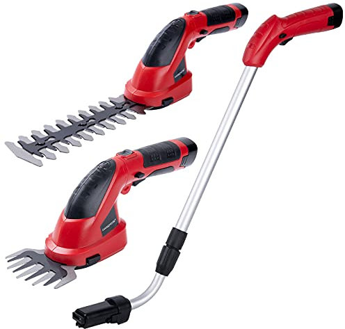 2 en 1 Cisailles à Gazon, Légère Tondeuse à Gazon Manche avec Télescopique et Batterie 7.2V 1500mAh Rouge