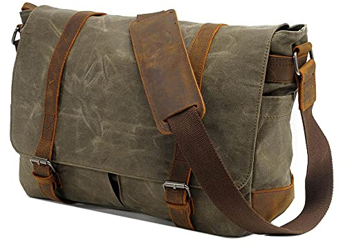 Neuleben Wasserdicht Kameratasche für DSLR Umhängetasche Vintage Groß Fototasche Canvas Leder Camera Bag Aktentasche (Grün)