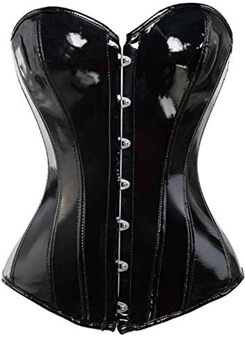 KUOSE Damen Body Shaper Dessous Gothic PVC Kunstleder Corsage Mieder Top Schwarz (Schwarz, 36-38)