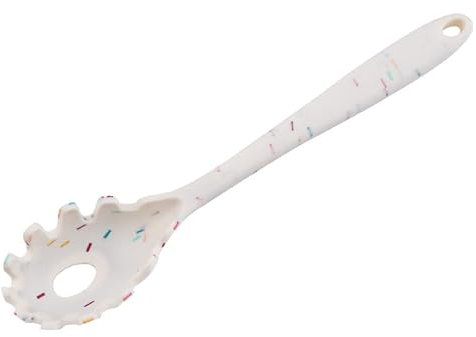 Silicone Pasta Fork (11.5), High Heat Resistant to 480°F, Hygienic One Piece Design, Spaghetti Strainer & Server Spoon Pasta Forks (White)