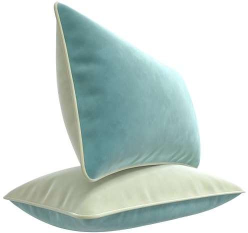 BLAU MARITÉ 2 dekorativa kuddöverdragsset. Modell CAMBRIDGE. Tillverkad av extra mjuk sammet. Moderna dubbelsidiga mönster. Fyllning ingår inte. (30 x 50 cm (12 x 20 tum), blå/vit, 2)