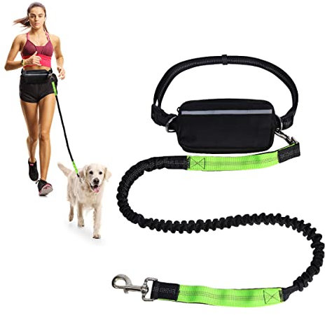 Besmall Hundeleine zum Laufen Spazieren,Joggingleine für Hunde mit Hüftgurt Reflektierende Nähte und kotbeutelspender,Grün Hundeführleine mit Verstellbar für Große Hunde Geeignet