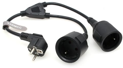 SZRMCC EU Europe Schuko UPS PDU Y Splitter Power Cord Right Angle CEE7/7 European Schuko Plug to European Female Socket Extension Cable 16A 250V (2X Female)
