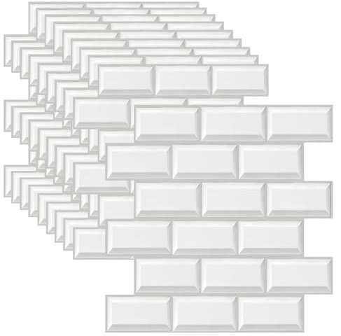 BIONSUIKIM 3D Wandpaneele Selbstklebend, Tapete Steinoptik Wandverkleidung 30 x 30 cm Wasserdicht Wall Panels Wandtattoos Küche Ziegelstein Wandaufkleber Wandplatten 10 Stück für Wanddeko (Weiß)