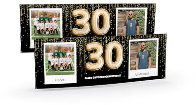 Banner zum 30. Geburtstag selbst gestalten (50cm x 150cm) Personalisierter Geburtstagsbanner für Mann und Frau mit Bildern und Texten I Deko Fahne