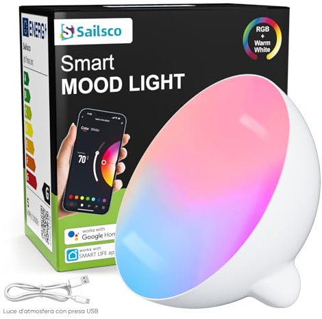 sailsco Smart LED Tischlampe Mood Lamp Nachttischlampe Kompatibel mit Alexa/Smart Life APP,RGBW Verfärbung Dimmbar,Stimmung Einstellen,WiFi Atmosphäre Nachtlampe Stimmungslampe,Geeignet für Kinder