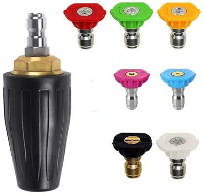 Buse turbo pour nettoyeur haute pression, buse rotative et 7 pointes, raccord rapide 1/4', 4000 Psi, kit jet pour nettoyeur haute pression, rotabuse haute pression，Noir