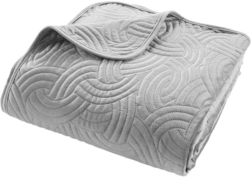 Douceur d'Intérieur, Couvre-Lit Matelassé (220 x 240 cm) et 2 Taies d'oreiller (60 x 60 cm) Solange Gris, Velours Uni