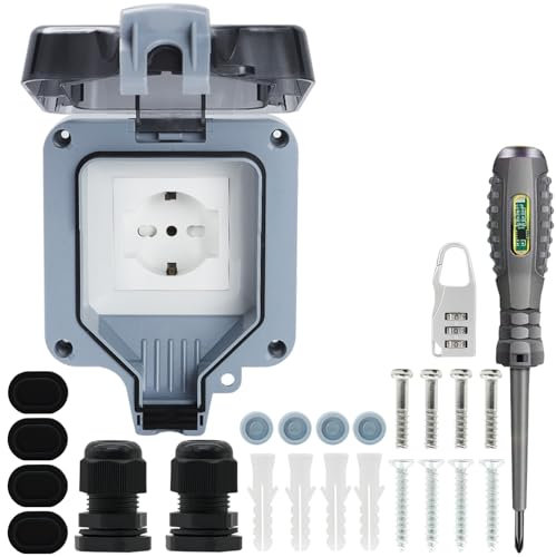 Prese da esterno prese impermeabile IP66 1 canale, prese da parete per ambienti umidi contatto di protezione da parete prese da giardino resistente alla polvere prese da esterno resis