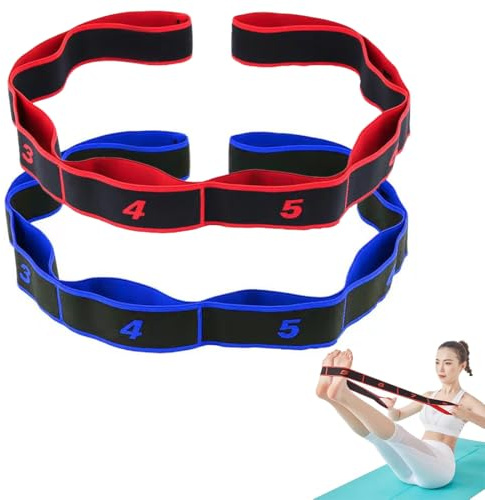 AIYVELU 2 pièces kit elastique musculation, Ceinture de yoga élastique, Band D'étirement pour Yoga, Pilates, Exercices D'étirement