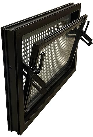 Kellerfenster braun 50 x 30 cm Einfachglas incl. Schutzgitter, Insektenschutz, 4 Fensterbauschrauben, 10 Fensterkeile