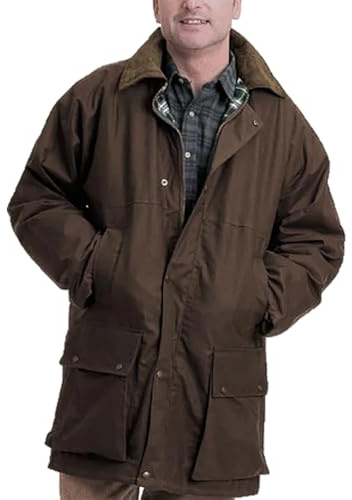 FASHIONISM Giacca da uomo a maniche lunghe classica, imbottita, in cera per la campagna, resistente, con cerniera, idrorepellente, Marrone, XXL