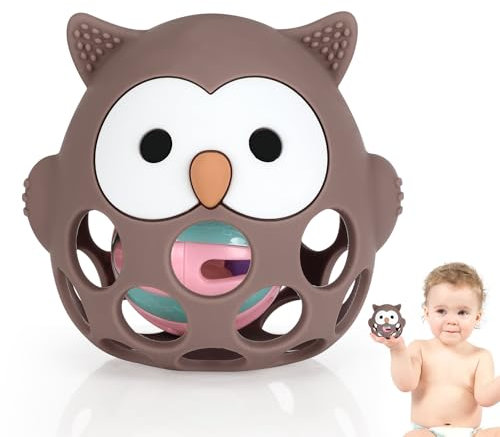 Zikenis Teething Ring Baby Toy, Montessori Spielzeug, Greifball Für Babys, BPA-Free Teething and Grasping Toy for Senses and Chew Development, Baby Geschenk Für Babys Von 3-18 Monaten(Braun)