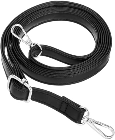 Leather Bag Strap Adjustable Shoulder Black Leather Bag Strap, 85-150cm/33-59inch Bags Straps Replacement with metal Hooks for DIY Purse Wallet Tote Shoulder Bags(Silver)