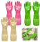 3 Paires Gants de Ménage en Latex Naturel Allongé Réutilisables Résistants Antidérapants et Imperméable Elasticité et à L'Huile, Idéal pour Vaisselle, Nettoyage et Jardinage (Rose + Verte + Jaune, L)