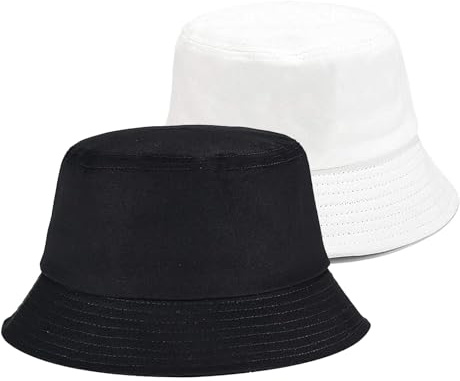 SEFIRST 2 Piezas Gorro Pescador Hombre Mujer, Bucket Hat Algodón Plegable Sombrero de Cubo Verano Sombrero de Pesca Sombrero de Sol de Playa para Excursionismo Cámping Viaje Senderismo (Negro, Blanco)