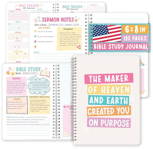 Bible Journal for Women - Guided Bible Study Journal For Women, Church Notes Journals, Sermon Notes Notebook, Christian Gifts For Girls, Journaling Kit and Study Supplies
